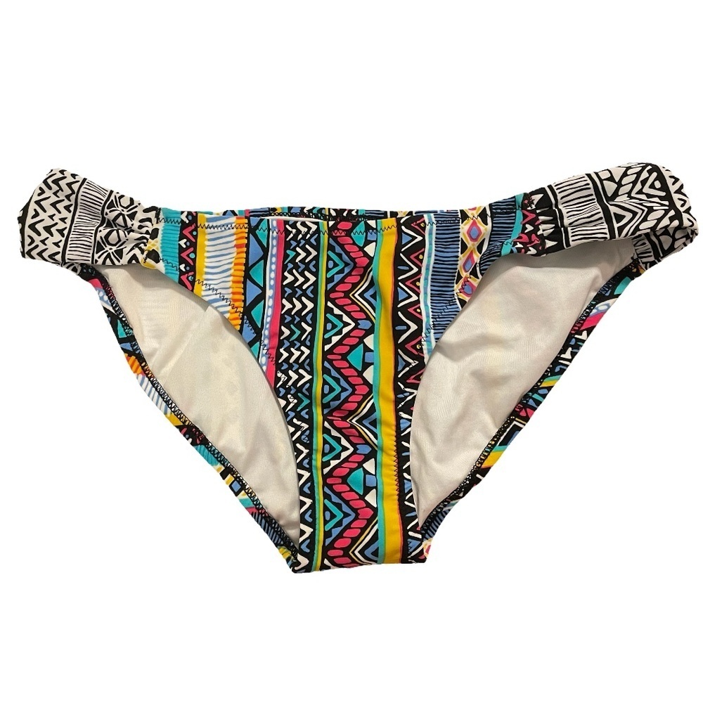New Volcom Bright Color Tribal Print Shirred Side Bikini Bottoms Sz. S